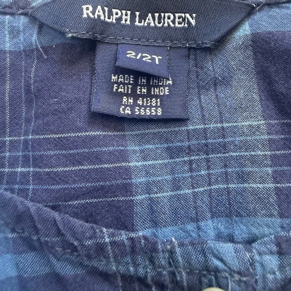 Ralph Lauren Plaid Ruffle Top Kids 2T Blue Button Front Smocked Waist 3111178878